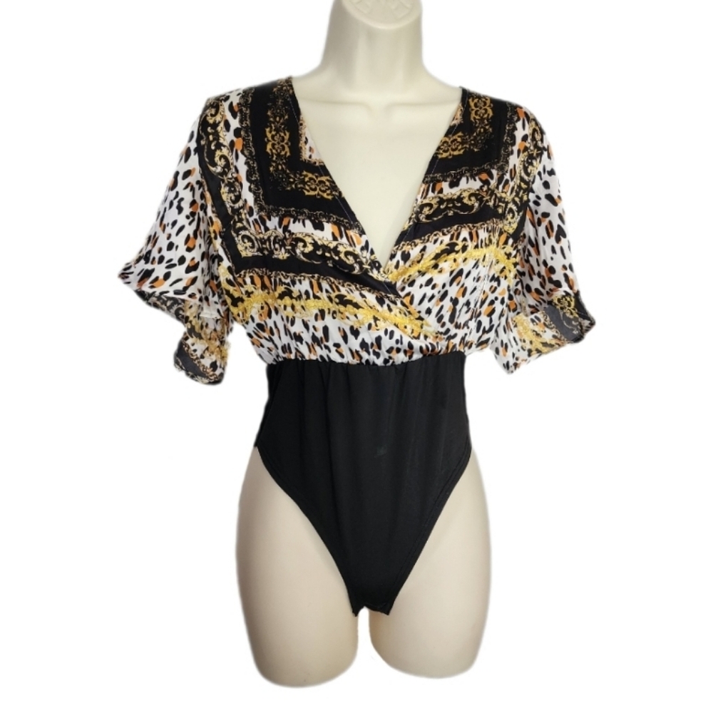 Nasty Gal Bodysuit Leopard V Neck Chocolate Brown Size 6